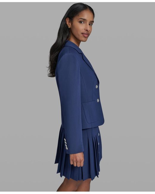 Karl Lagerfeld Blue 3-button Cropped Jacket