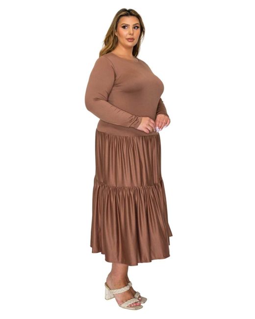 L I V D Brown Plus Size Eliana Tiered Midi Dress