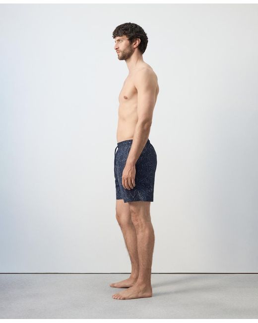 Mango Blue Drawstring Printed Swimsuit for men