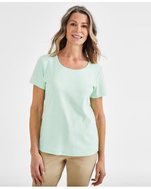 Style & Co. White Petite Cotton Scoop-neck Short-sleeve Top