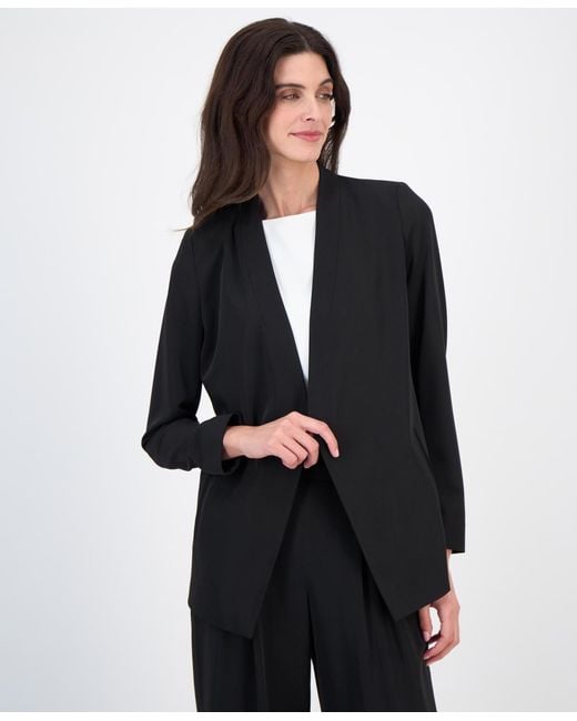 Anne Klein Black Stretch Collarless Open-front Jacket