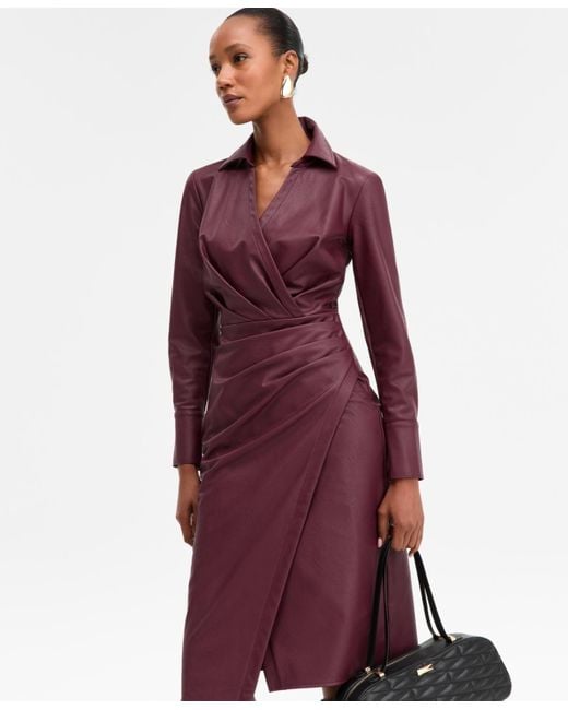 INC International Concepts Surplice-neck Faux-leather Dress in Red | Lyst