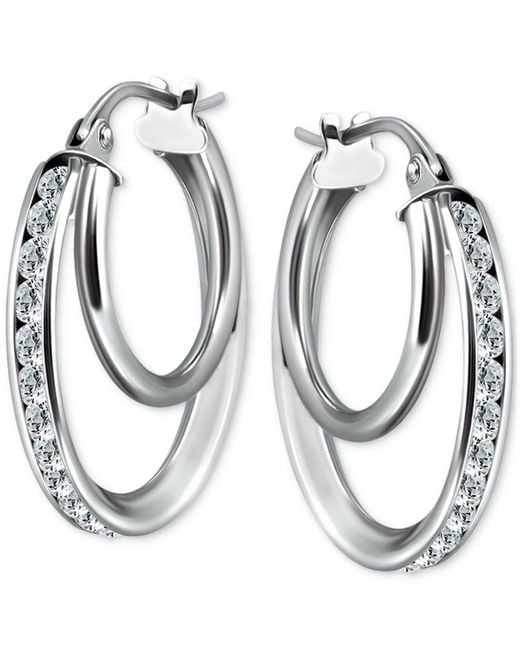 Giani Bernini Metallic Cubic Zirconia Square Double Small Hoop Earrings