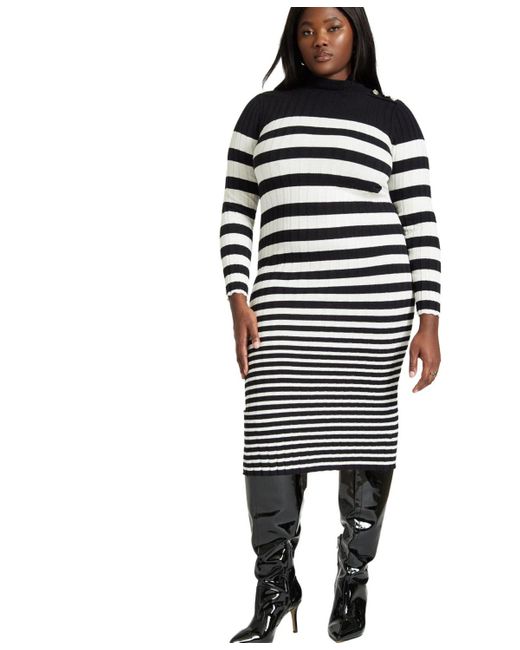 Eloquii Blue Plus Size Preppy Striped Sweater Dress