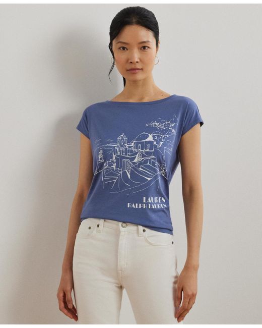 Ralph Lauren Blue Cotton-blend Jersey Graphic Tee