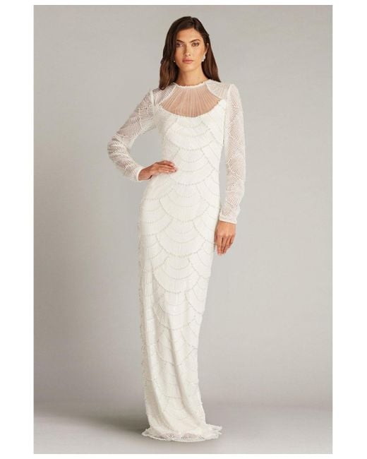 Tadashi Shoji White Delmar Shell Embellished Gown