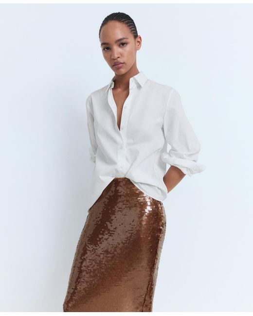 Mango Brown Midi Sequin Skirt