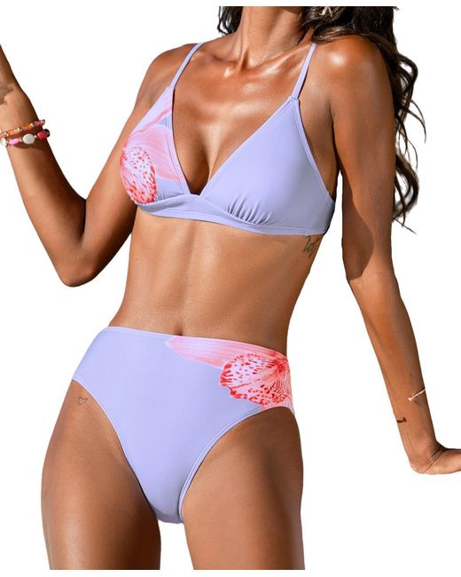 CUPSHE Blue V-neck Adjustable Bikini Set