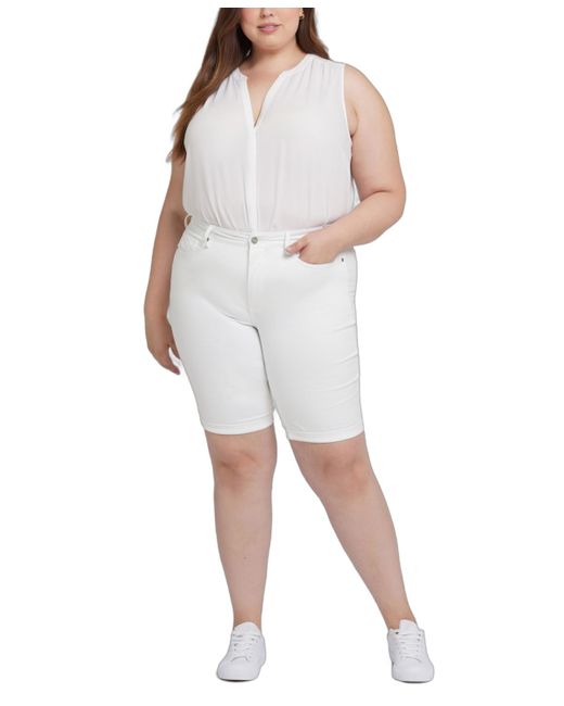 NYDJ White Plus Size Briella Roll Cuff Denim Shorts