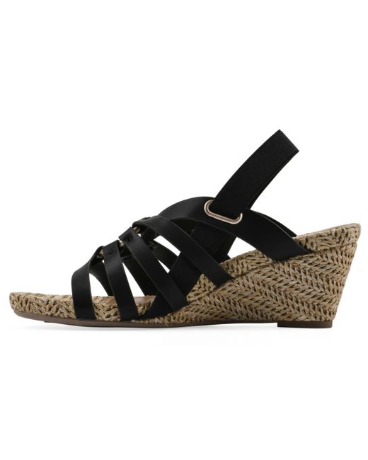 White Mountain Black Ataps Round Toe Wedge Sandals
