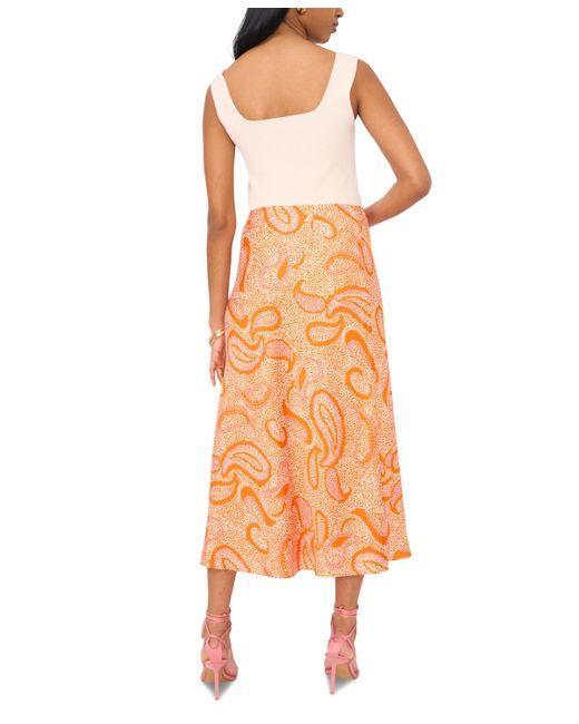 1.STATE Orange Paisley Printed Midi Skirt