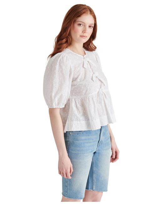 Steve Madden White Paula Eyelet Tie-front Cotton Top