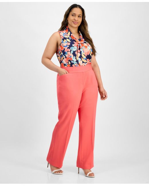 Tahari Red Plus Size Bell Bottom Pants
