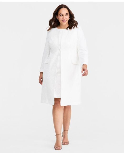 Kasper White Plus Size Bonded Lace Topper Jacket