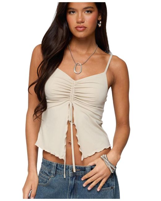 Edikted White Landon Drawstring Split Front Top