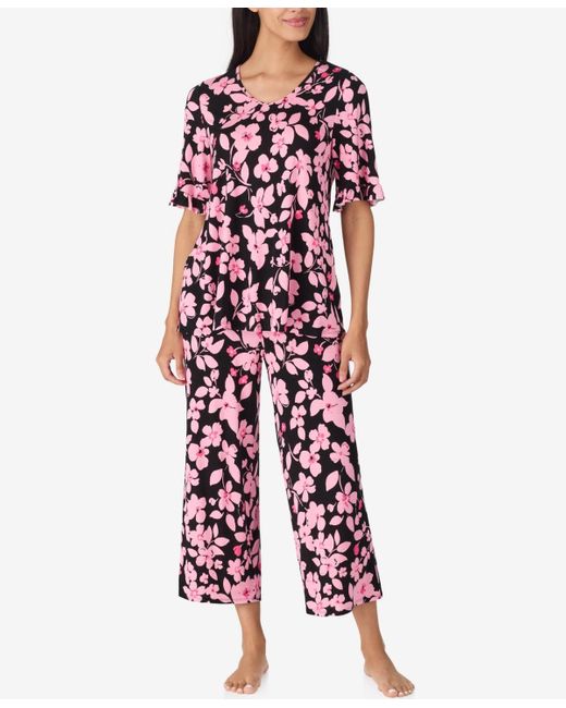 Ellen Tracy Red Above Elbow Sleeve Pajama Set