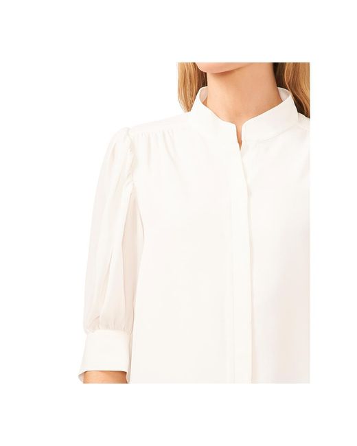 Cece White 3/4-sleeve Collared Button Down Top