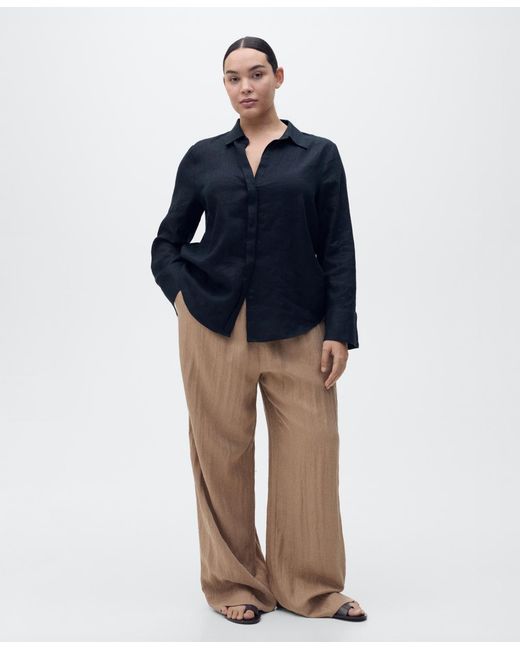Mango Multicolor Straight Lyocell Texture Pants
