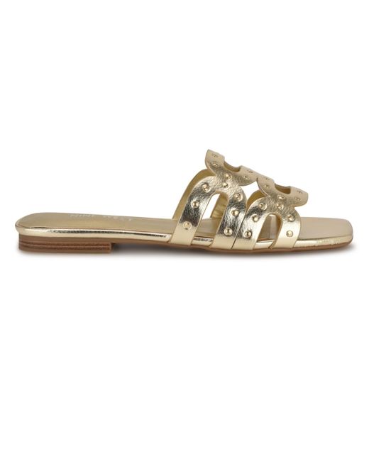 Nine West White Mckinna Square Toe Flat Sandals