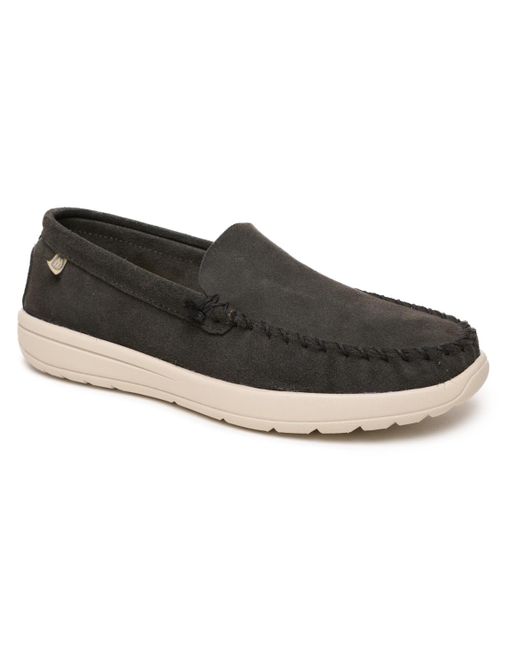Minnetonka Black Discover Classic Suede Slip-on Shoes for men