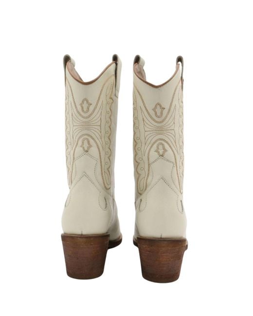Stivali White Suede Leather Western Cowboy Booties