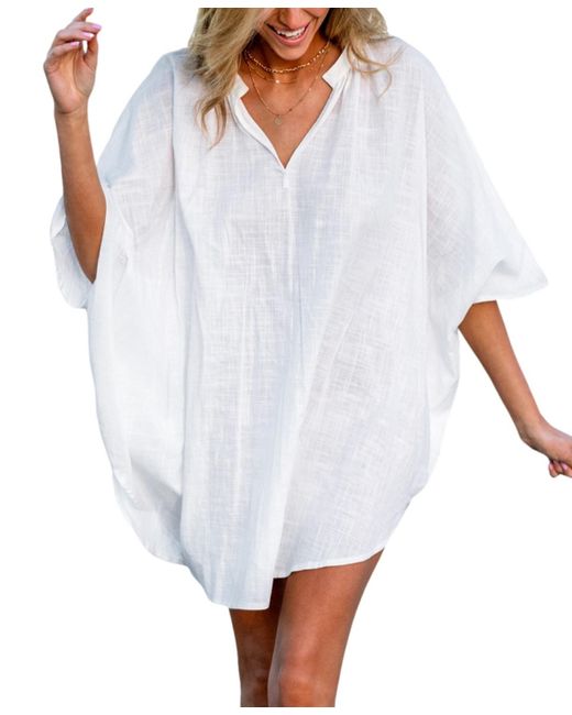 CUPSHE White Cotton Dolman Sleeve Cover-up Beach Dress