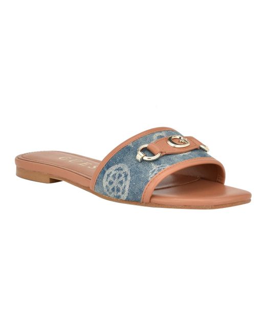 Guess Brown Hammi One Band Logo And Hardware Flat Sandals