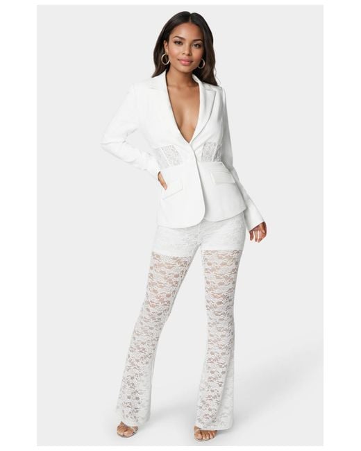 Bebe White Tailored Lace Combo Blazer