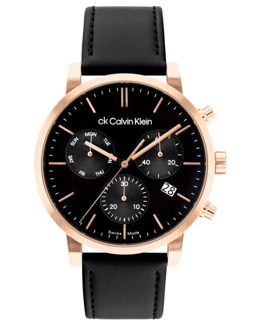 Calvin Klein Swiss Chronograph Gauge Black Leather Strap Watch 42mm for ...