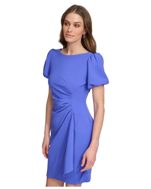 DKNY Blue Petite Bubble-sleeve Ruched Sheath Dress