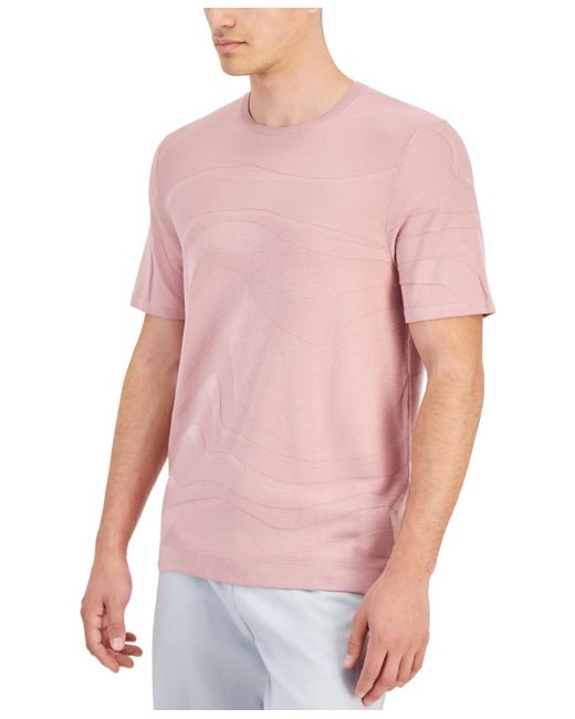Alfani Pink Tonal Wave Jacquard T-shirt for men