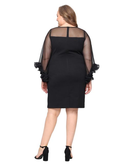 Alex Evenings Black Plus Size 3/4-sleeve Crepe A-line Dress