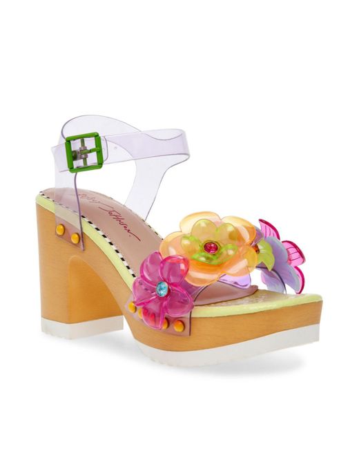 Betsey Johnson Pink Floryn Flower-embellished Platform Heeled Sandal