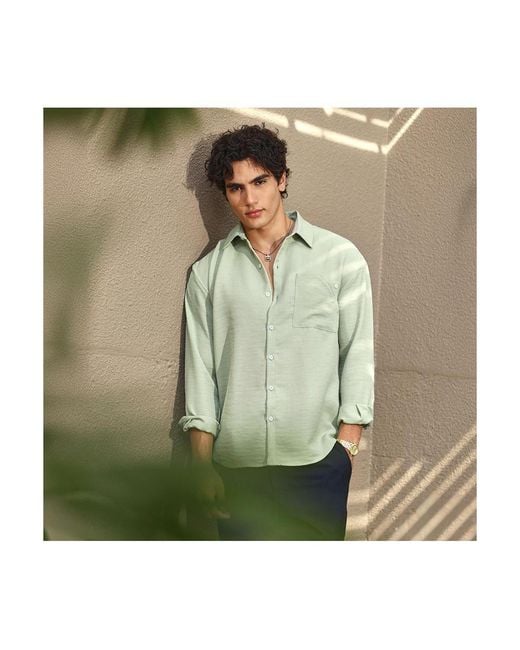Campus Sutra Green Sage Modular Solid Oversized Shirt for men