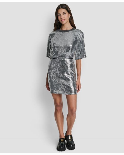 DKNY Blue Sequins Pull-on Mini Skirt