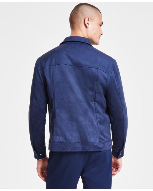 Alfani Blue Regular-fit Stretch Faux-suede Chore Jacket for men