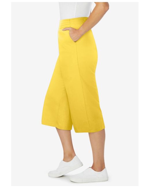 Woman Within Yellow Within Elastic-waist Pull-on Knit Pocket Capri Pants