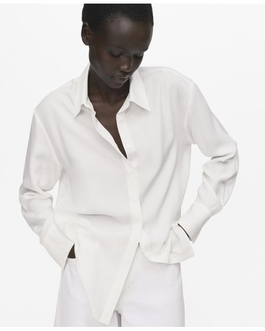 Mango White Hidden Buttons Lyocell Shirt