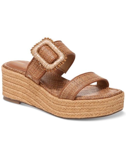 Sam Edelman Chase Flatform Raffia Wedge Sandals in Brown Lyst