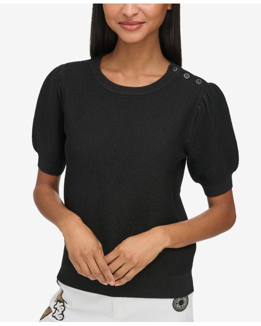 Karl Lagerfeld Black Honeycomb Short-sleeve Sweater