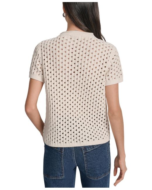 DKNY Multicolor Petite Open-stitch Crewneck Sweater