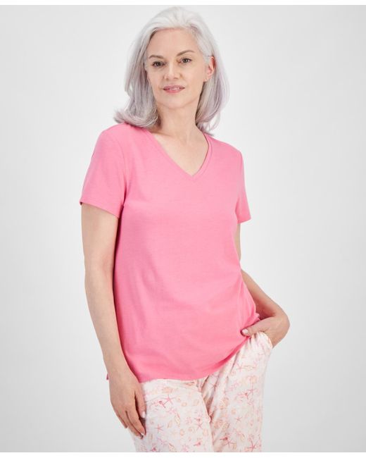 Charter Club Pink Solid V-neck Short-sleeve Sleepwear Top