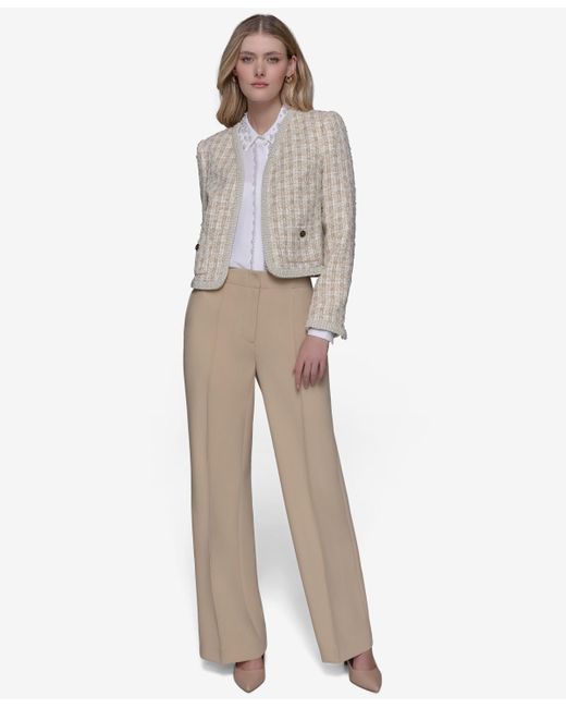 Karl Lagerfeld Multicolor Cropped Tweed Open-front Jacket
