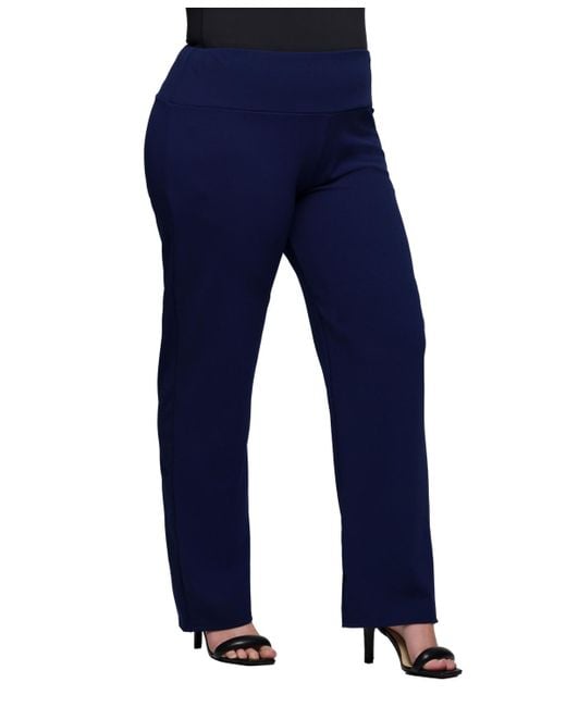 24seven Comfort Apparel Blue Plus Size Comfortable Stretch High Waist Pants
