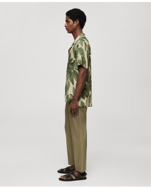 Mango Green Regular Fit Tropical Print Shirt for men