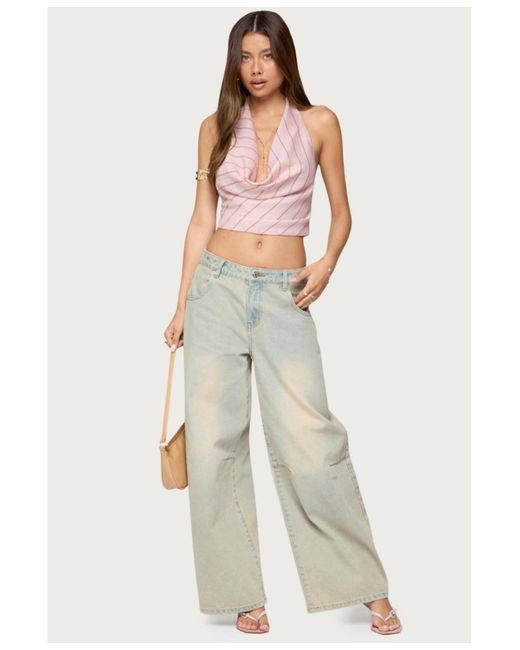 Edikted Pink Stripey Metallic Cowl Neck Halter Top