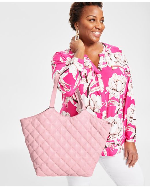INC International Concepts Pink Andria Quilted Extra Large Tote