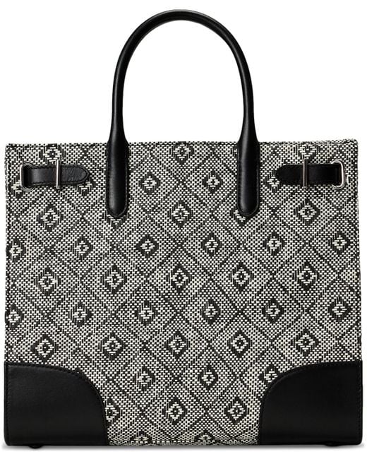 Ralph Lauren Black Woven Straw Medium Devyn Tote Bag