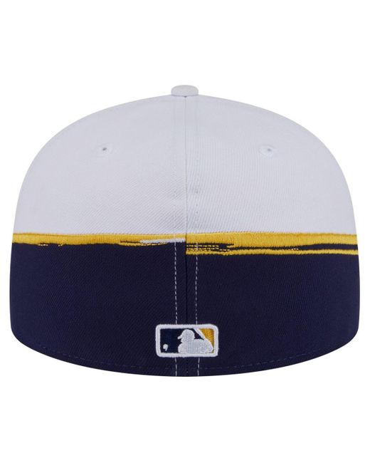 KTZ Blue Navy/white Milwaukee Brewers Paint Stroke 59fiftyâ Fitted Hat for men