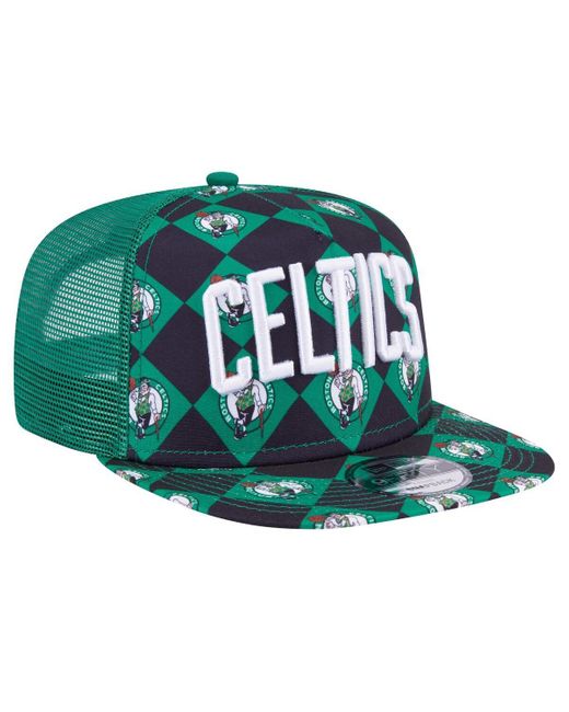 KTZ Green N Boston Celtics Seeing Diamonds A-frame Trucker 9fifty Snapback Hat for men